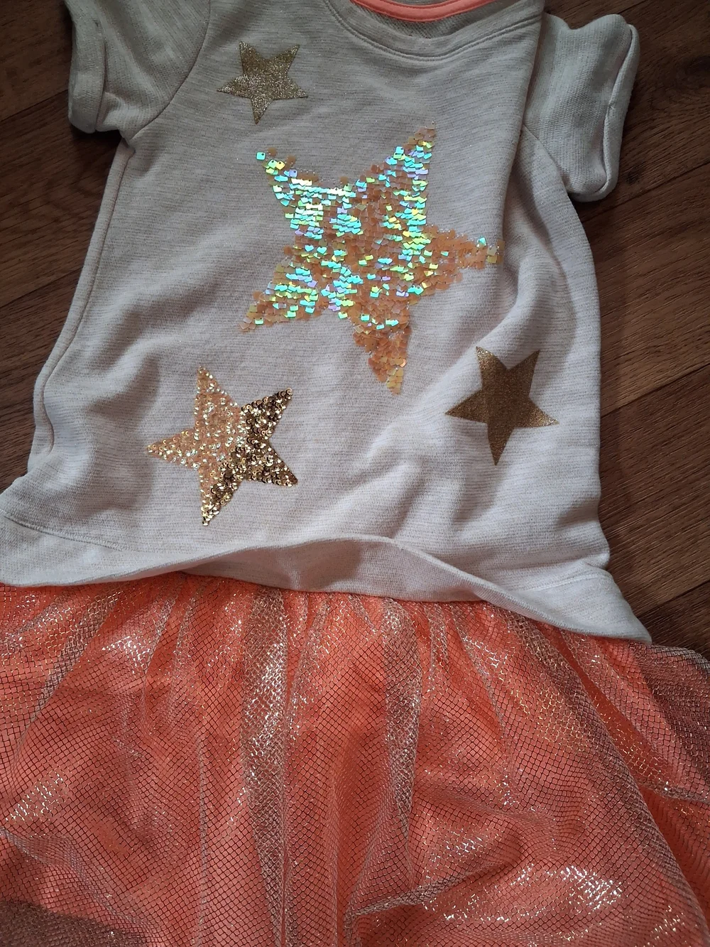 Girls' Sequin Star Tulle Dress - Gold & Peach